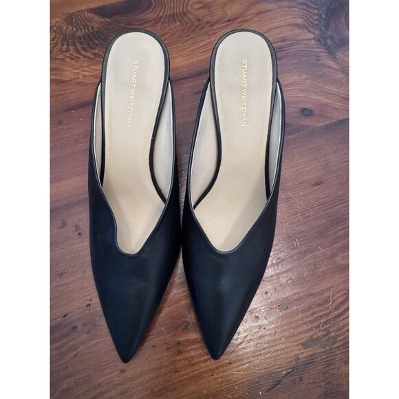 STUART WEITZMAN LEATHER LULA POINTED TOE PUMP IN BLACK 10 B MULE - Picture 1 of 16